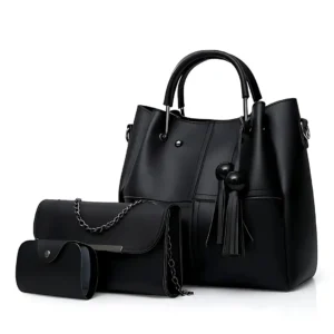 Vintage 3-in-1 Tote Set – Handbag Combo for Women-Black