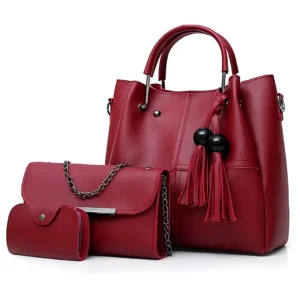 Vintage 3-in-1 Tote Set – Handbag Combo for Women-Maroon