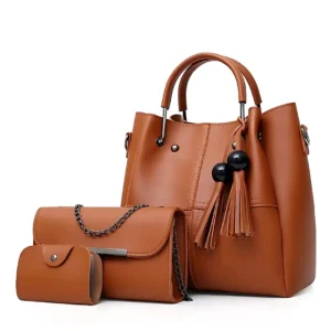 Vintage 3-in-1 Tote Set – Handbag Combo for Women-Mustard Brown