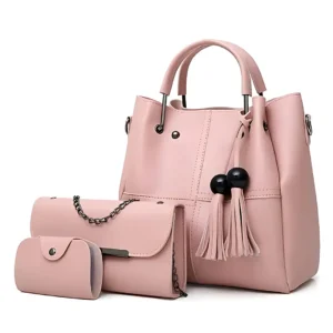 Vintage 3-in-1 Tote Set – Handbag Combo for Women-Pink