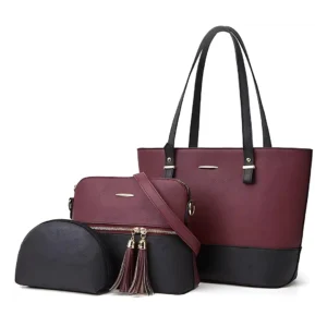 Viva 3 in 1 Tote Handbag For Women- Black & Maroon