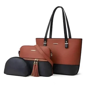 Viva 3 in 1 Tote Handbag For Women- Black & Mustrad Brown