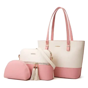 Viva 3 in 1 Tote Handbag For Women- Pink & White